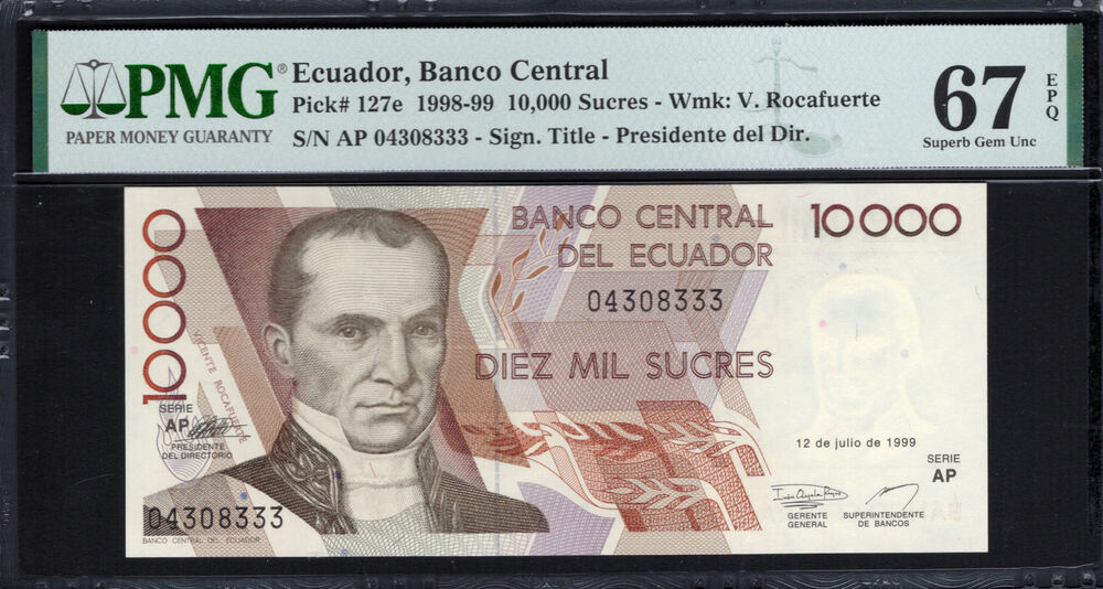 Ecuador - 10.000 Sucres 1998 - Pick # 127e - PMG 67 EPQ