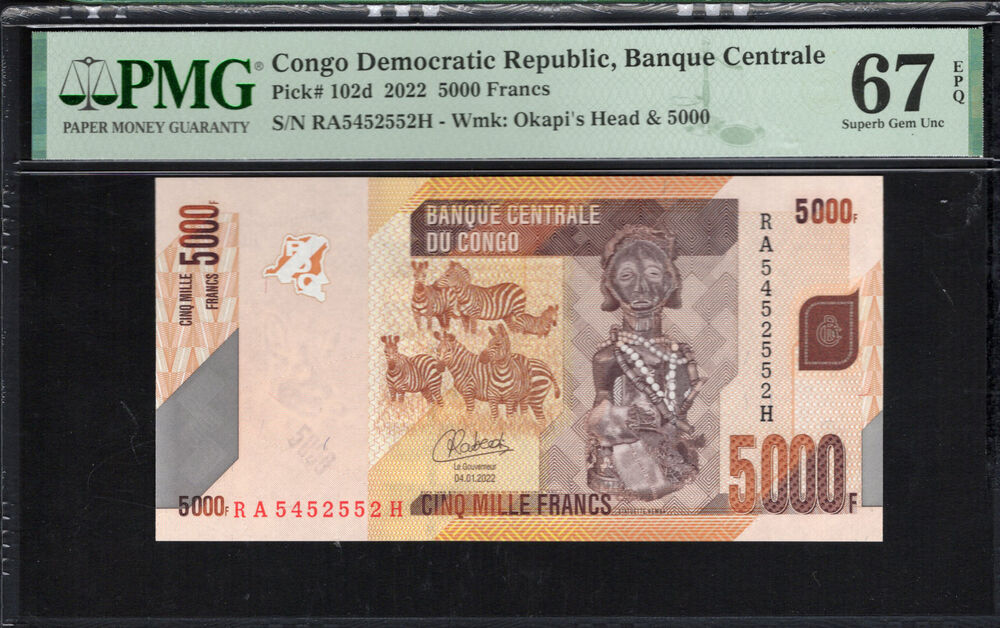 Congo Democratic Republic - 5.000 Francs 2022 - Pick # 102d - PMG 67 EPQ