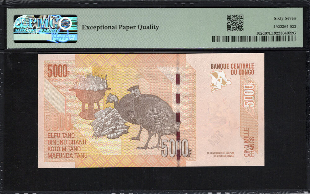 Congo Democratic Republic - 5.000 Francs 2022 - Pick # 102d - PMG 67 EPQ