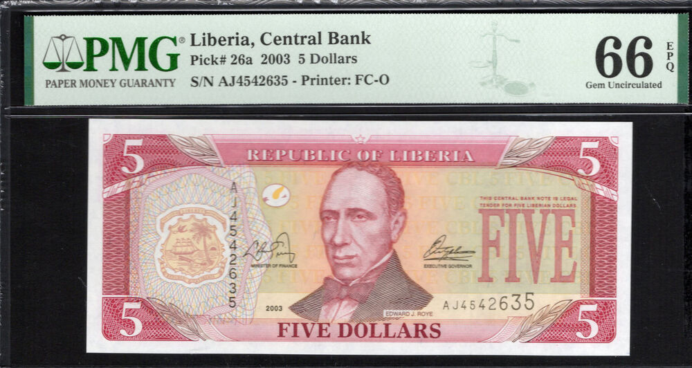Liberia - 5 Dollars 2003 - Pick # 26a - PMG 66 EPQ