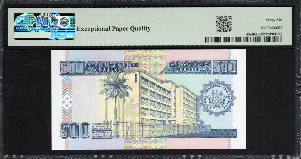 Burundi - 500 Francs 2013 - Pick # 45c - PMG 66 EPQ