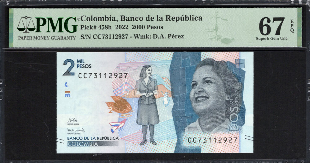 Colombia - 2.000 Pesos 2022 - Pick # 458n - PMG 67 EPQ