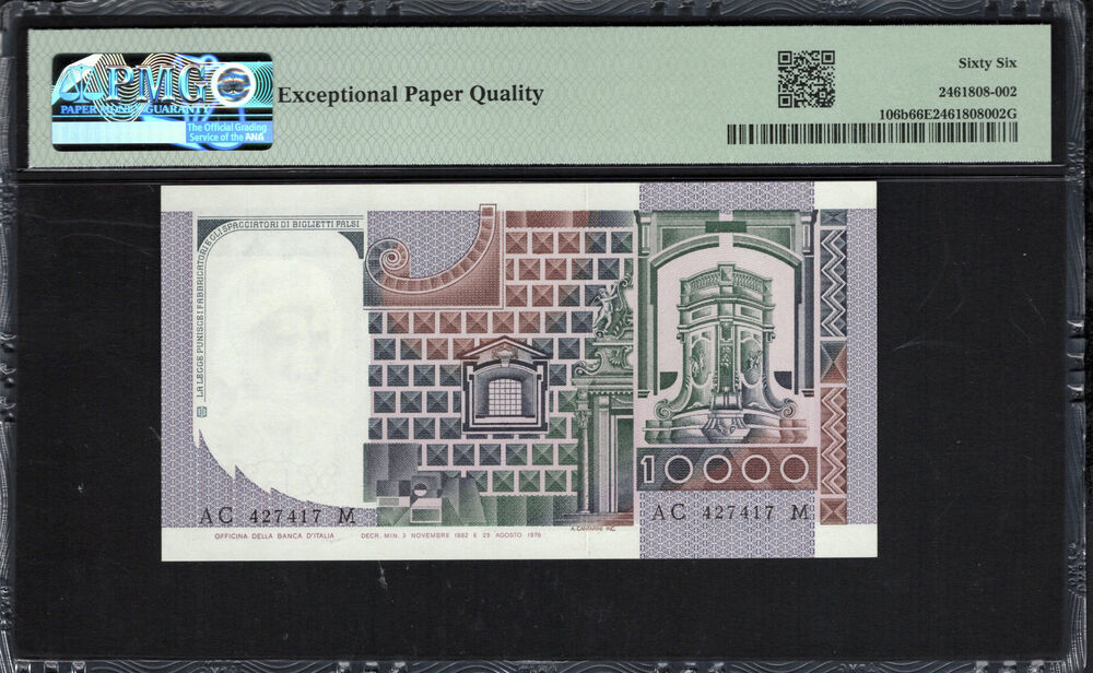 Italy - 10.000 Lire 1980 - Pick # 106b - PMG 66 EPQ