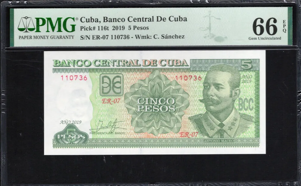 Cuba - 5 Pesos 2019 - Pick # 116t - PMG 66 EPQ
