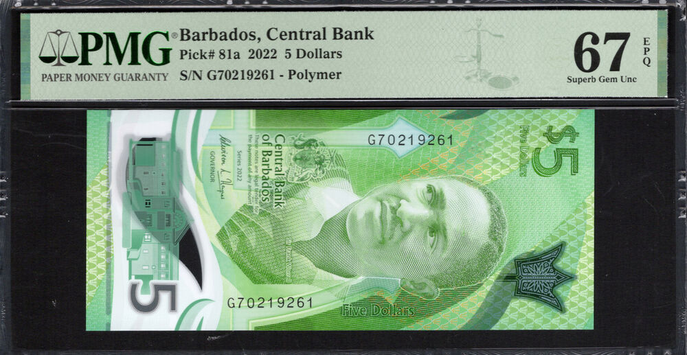 Barbados - 5 Dollars 2022 - Pick # 81a - PMG 67 EPQ