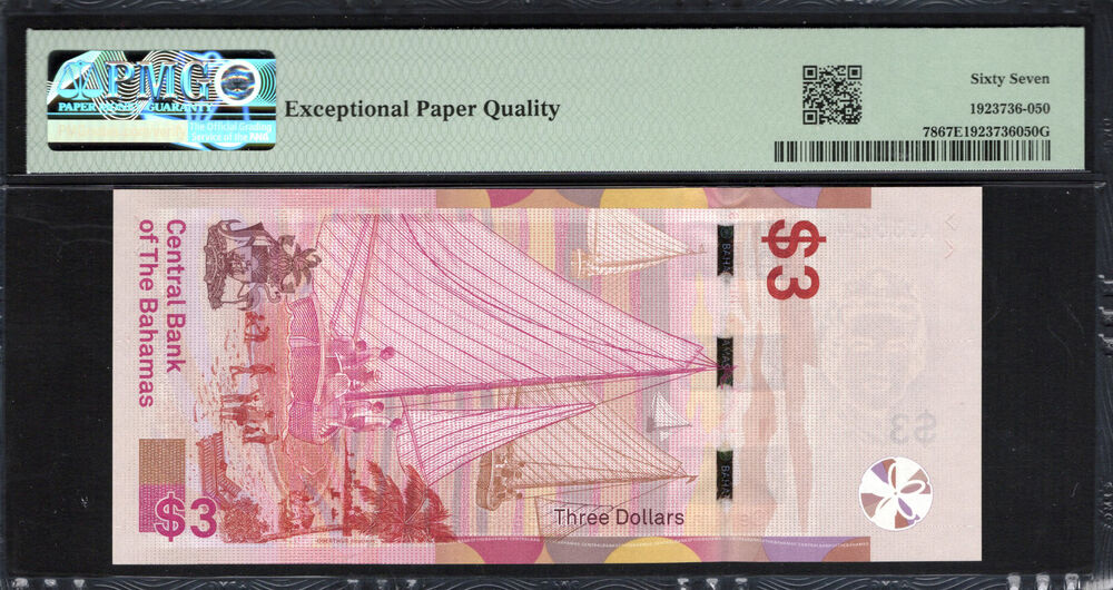 Bahamas - 3 Dollars 2019 - Pick # 78 - PMG 67 EPQ