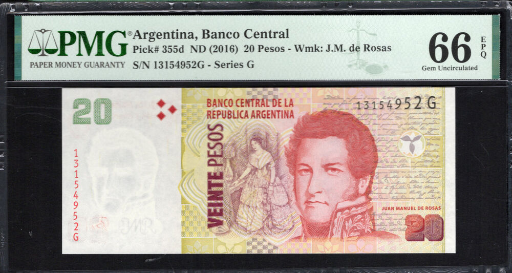 Argentina - 20 Pesos 2016 - Pick # 355d - PMG 66 EPQ