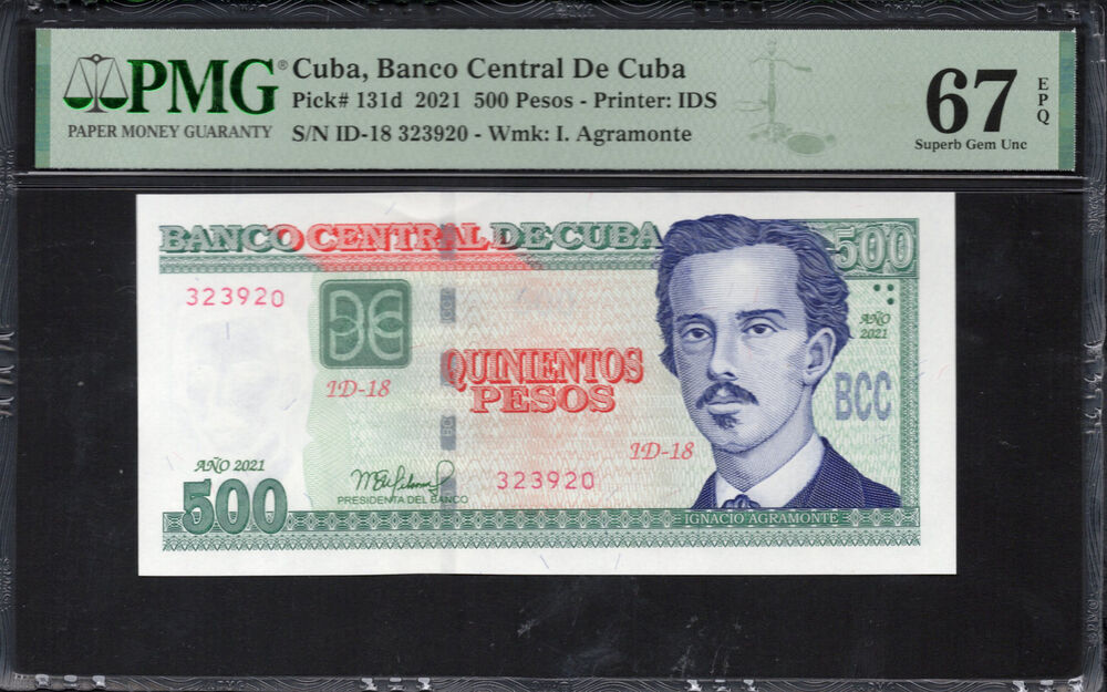 Cuba - 500 Pesos 2021 - Pick # 131d - PMG 67 EPQ