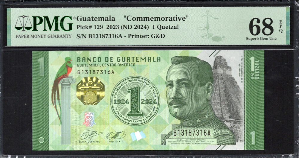 Guatemala - 1 Quetzal 2023 - Pick # 129 - PMG 68 EPQ