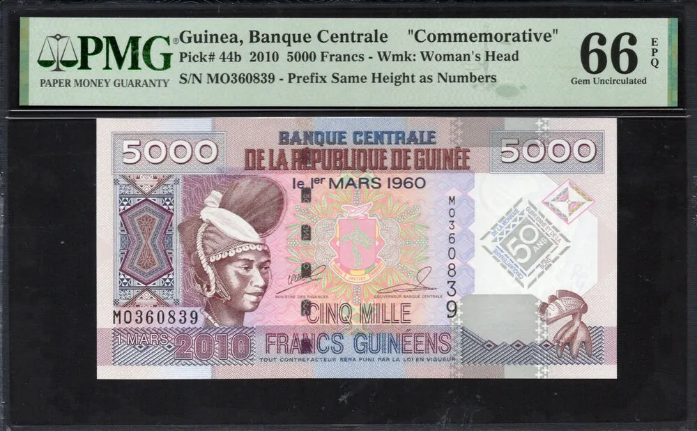 Guinea - 5.000 Francs 2010 - Pick # 44b - PMG 66 EPQ