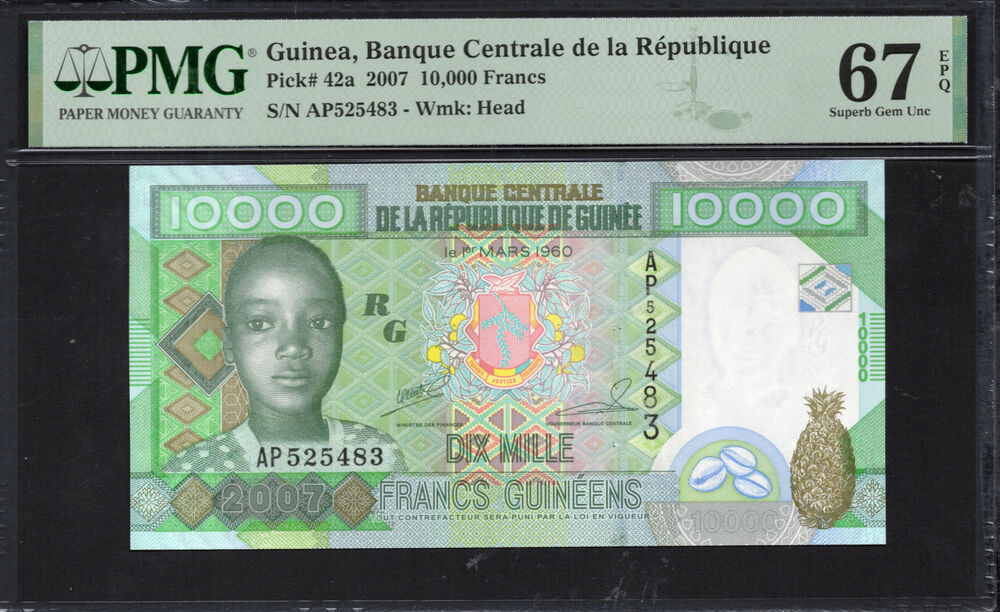 Guinea - 10.000 Francs 2007 - Pick # 42a - PMG 67 EPQ