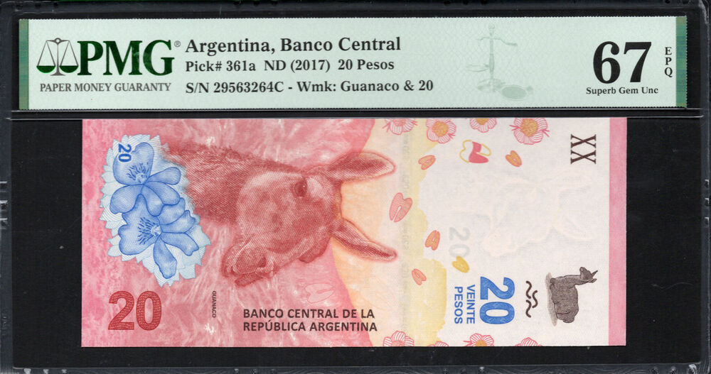 Argentina - 20 Pesos 2017 - Pick # 361a - PMG 67 EPQ