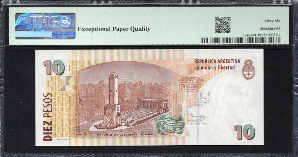 Argentina - 10 Pesos 2003 - Pick # 354a - PMG 66 EPQ