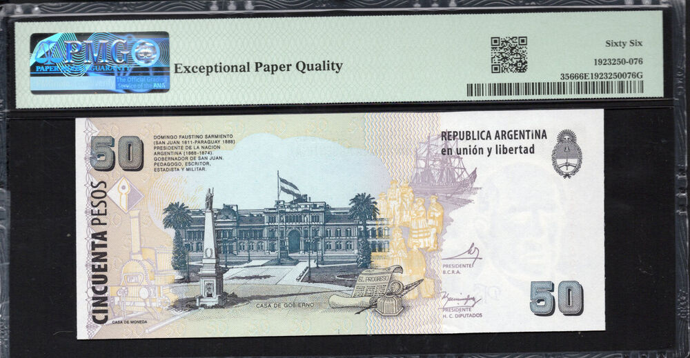 Argentina - 50 Pesos 2003 - Pick # 356 - PMG 66 EPQ