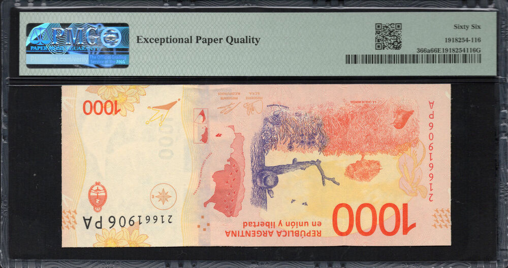 Argentina - 1.000 Pesos 2017 - Pick # 366a - PMG 66 EPQ