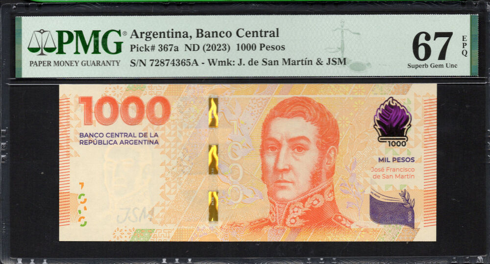 Argentina - 1.000 Pesos 2023 - Pick # 367a - PMG 67 EPQ
