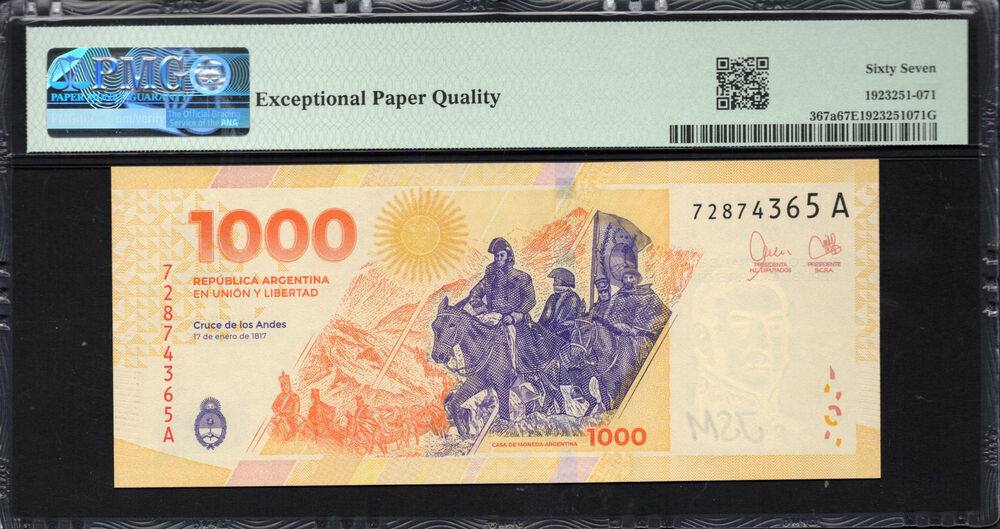 Argentina - 1.000 Pesos 2023 - Pick # 367a - PMG 67 EPQ