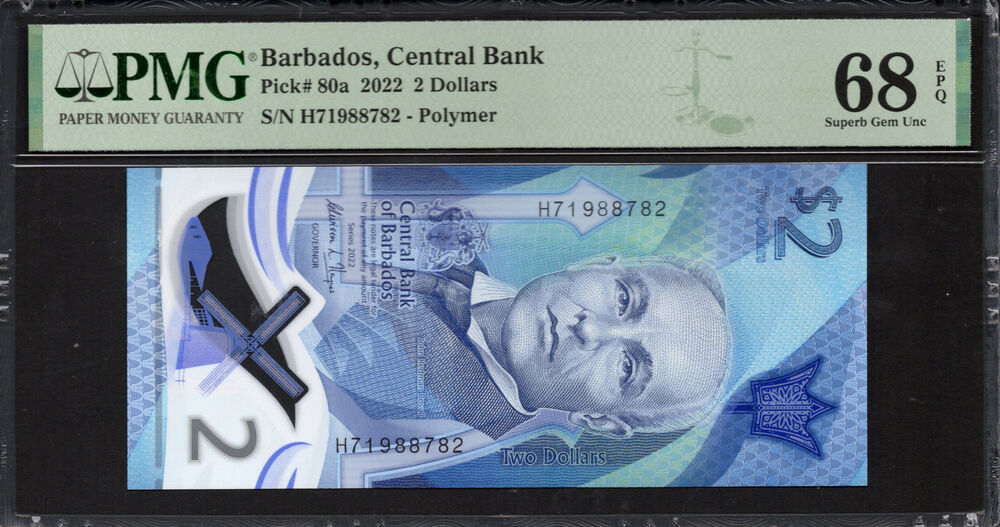 Barbados - 2 Dollars 2022 - Pick # 80a - PMG 68 EPQ