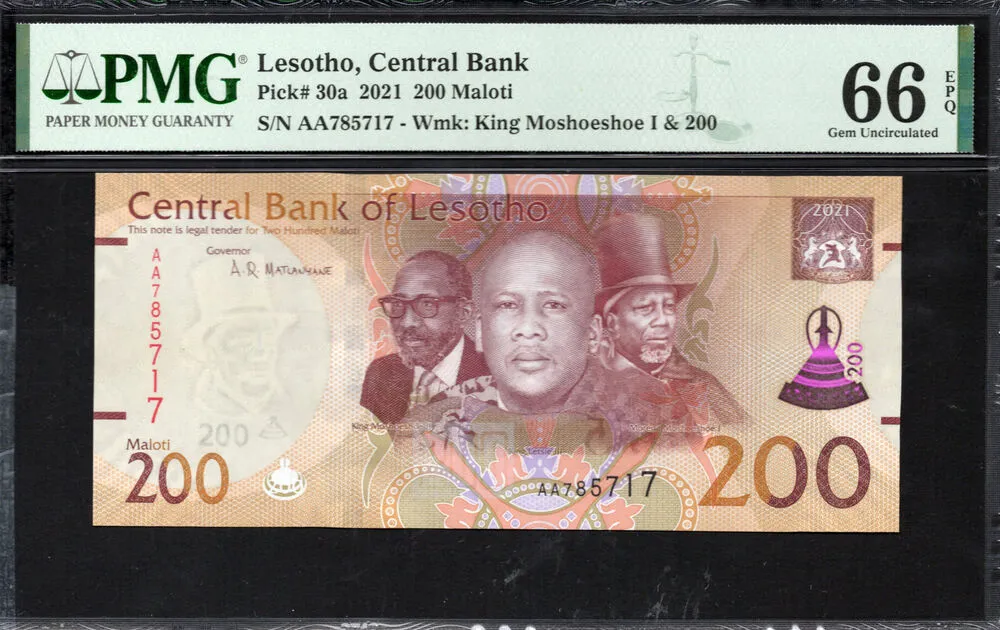 Lesotho - 200 Maloti 2021 - Pick # 30a - PMG 66 EPQ