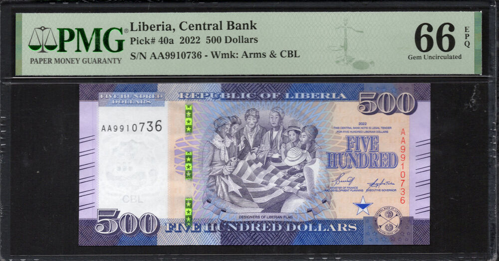 Liberia - 500 Dollars 2022 - Pick # 40a - PMG 66 EPQ