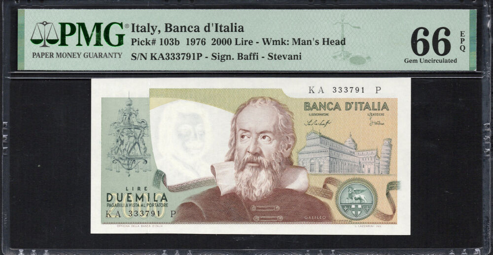Italy - 2.000 Lire 1976 - Pick # 103b - PMG 66 EPQ