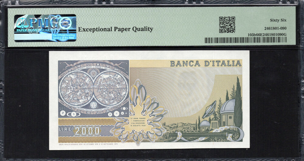 Italy - 2.000 Lire 1976 - Pick # 103b - PMG 66 EPQ