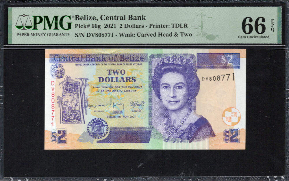 Belize - 2 Dollars 2021 - Pick # 66g - PMG 66 EPQ