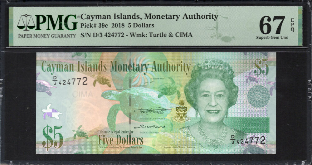 Cayman Islands - 5 Dollars 2018 - Pick # 39c - PMG 67 EPQ