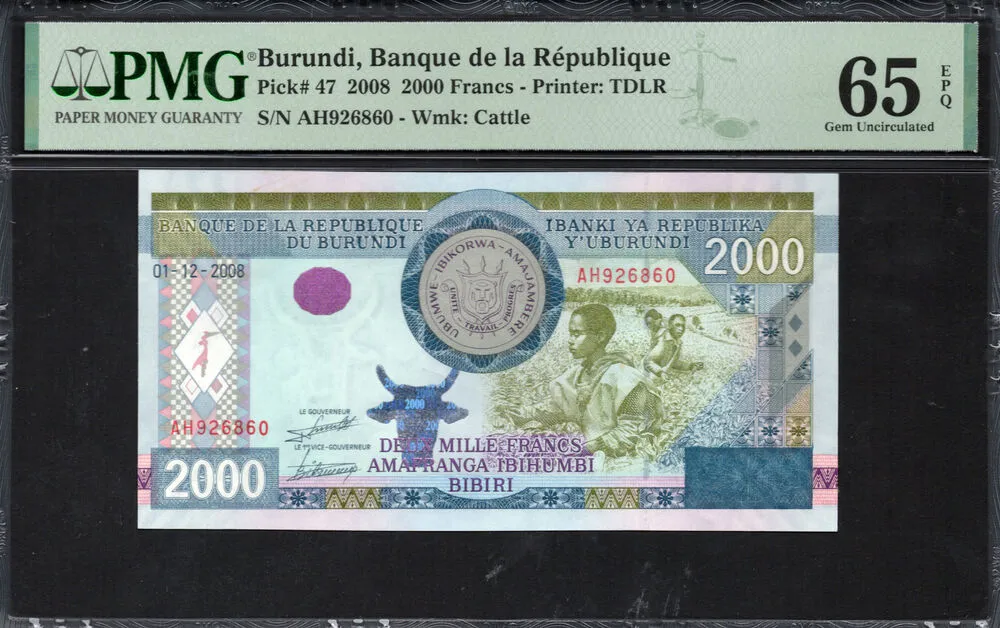 Burundi - 2.000 Francs 2008 - Pick # 47 - PMG 65 EPQ