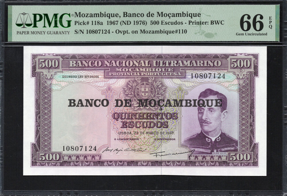 Mozambique - 500 Escudos 1967 - Pick # 118a - PMG 66 EPQ