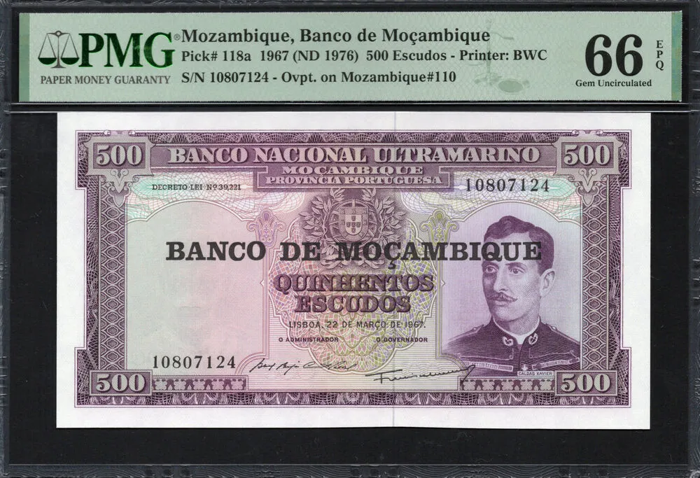 Mozambique - 500 Escudos 1967 - Pick # 118a - PMG 66 EPQ