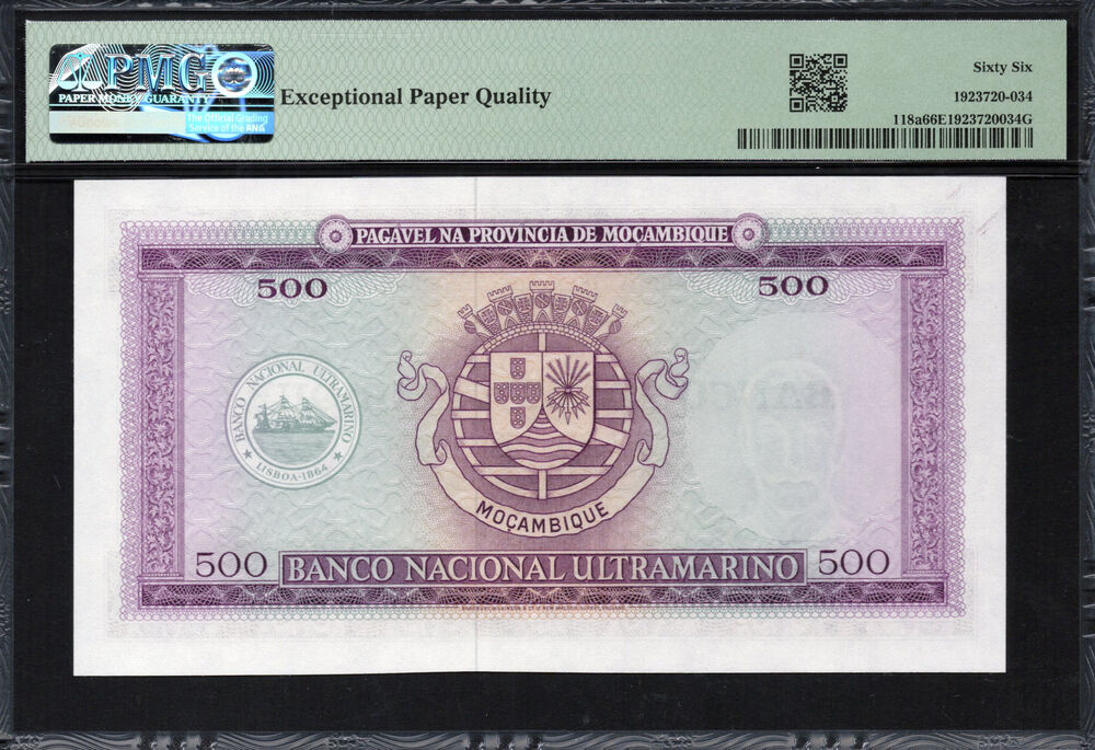 Mozambique - 500 Escudos 1967 - Pick # 118a - PMG 66 EPQ