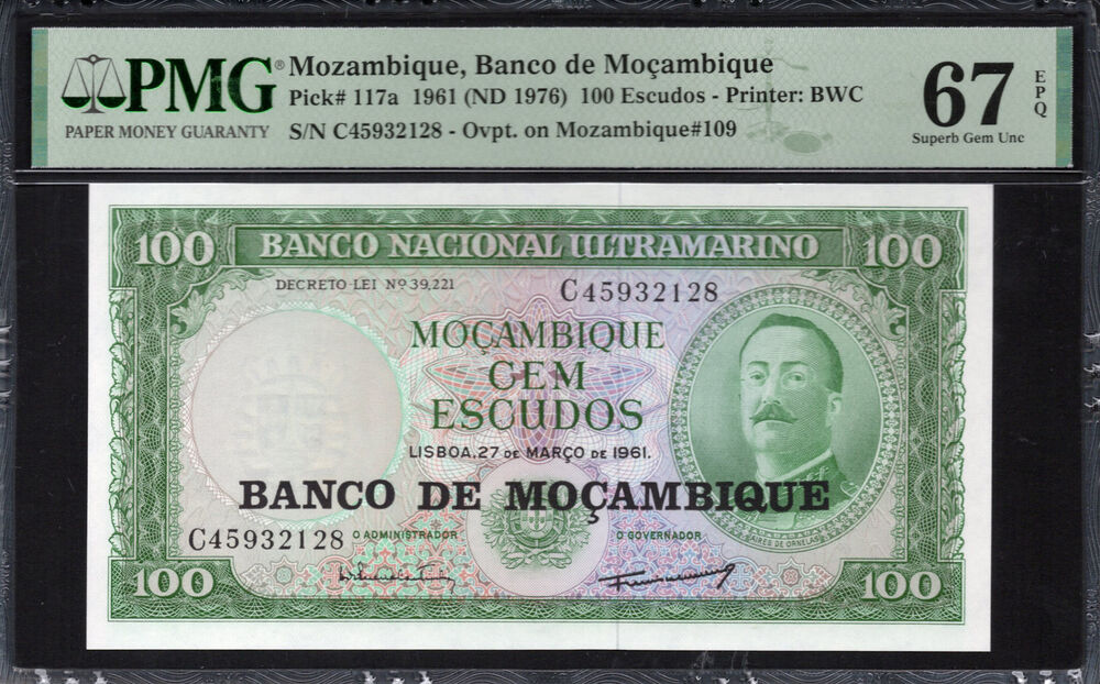 Mozambique - 100 Escudos 1961 - Pick # 117a - PMG 67 EPQ
