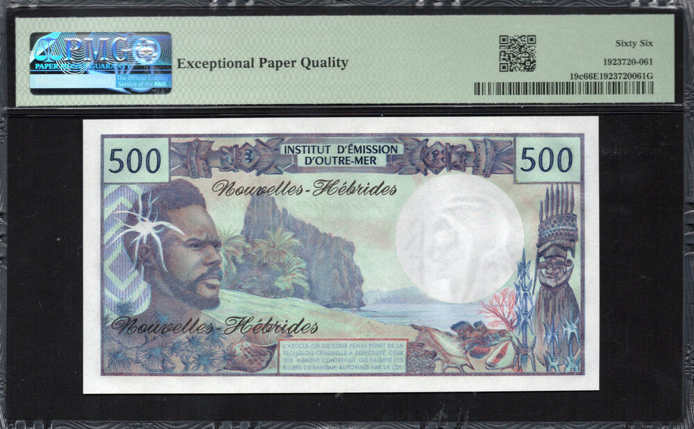 New Hebrides - 500 Francs 1979 - Pick # 19c - PMG 66 EPQ