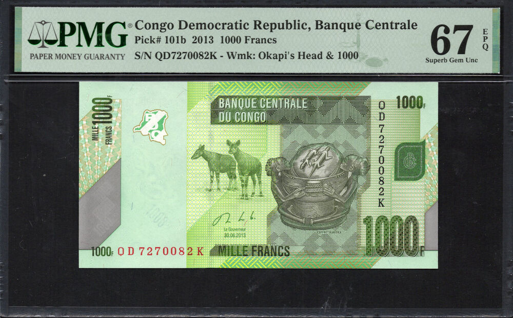 Congo - 1.000 FRANCS 2013 - Pick # 101b - PMG 67 EPQ