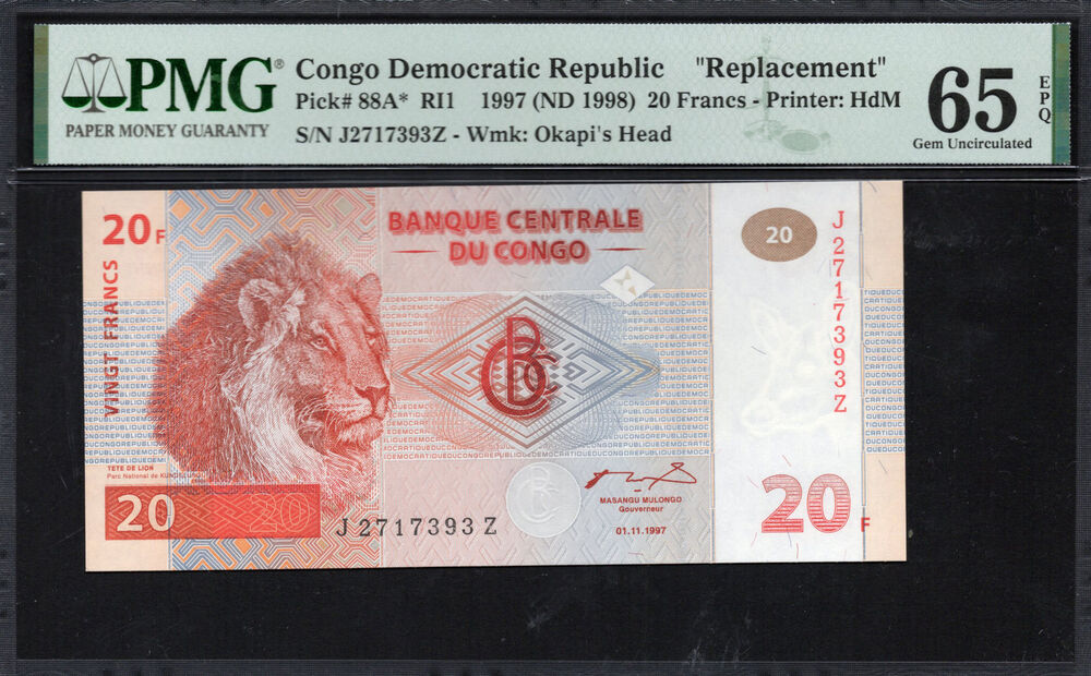 Congo - 20 Francs 1997 - Pick # 88A - PMG 65 EPQ
