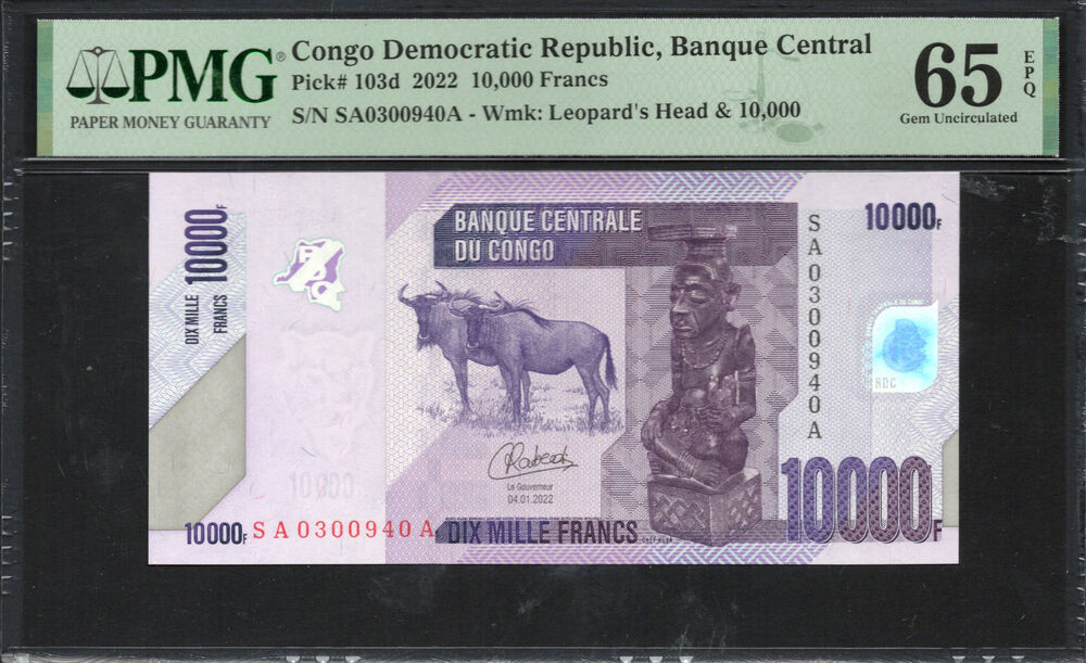 Congo Democratic Republic - 10.000 Francs 2022 - Pick # 103d - PMG 65 EPQ