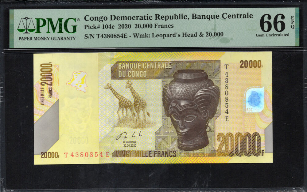 Congo Democratic Republic - 20.000 Francs 2020 - Pick # 104c - PMG 66 EPQ