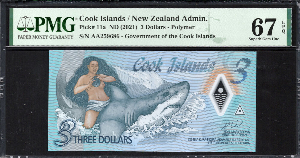 Cook Islands - 3 Dollars 2021 - Pick # 11a - PMG 67 EPQ