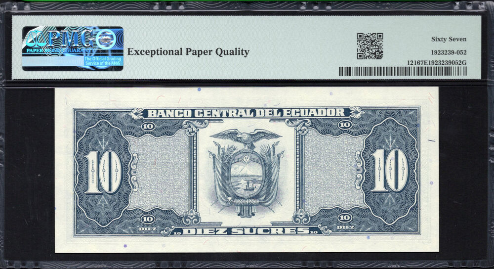 Ecuador - 10 Sucres 1986 - Pick # 121 - PMG 67 EPQ