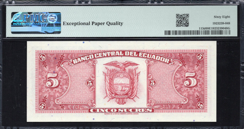 Ecuador - 5 Sucres 1983 - Pick # 113d - PMG 68 EPQ