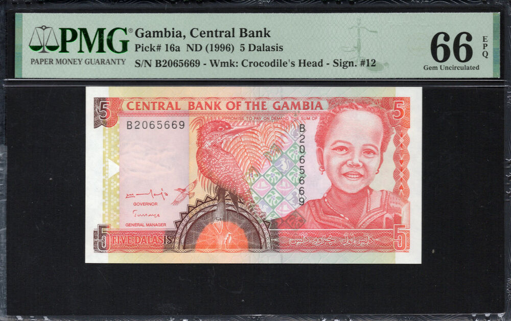 Gambia - 5 Dalasis 1996 - Pick # 16a - PMG 66 EPQ