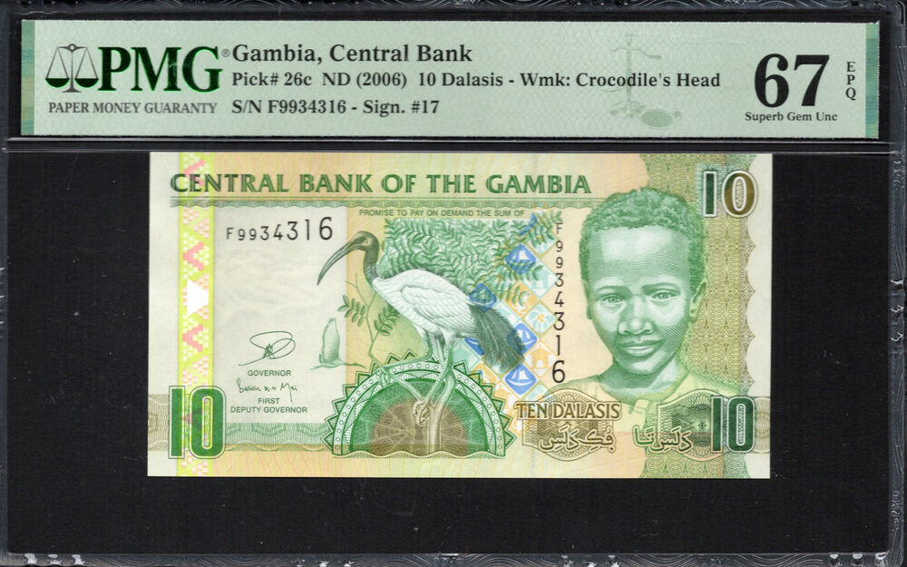 Gambia - 10 Dalasis 2006 - Pick # 26c - PMG 67 EPQ