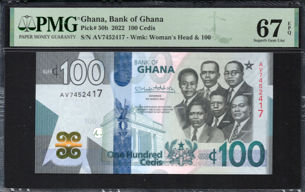 Ghana - 100 Cedis 2022 - Pick # 50b - PMG 67 EPQ