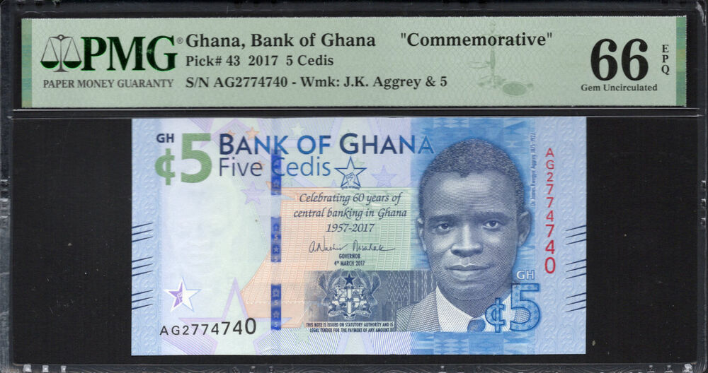 Ghana - 5 Cedis 2017 - Pick # 43 - PMG 66 EPQ