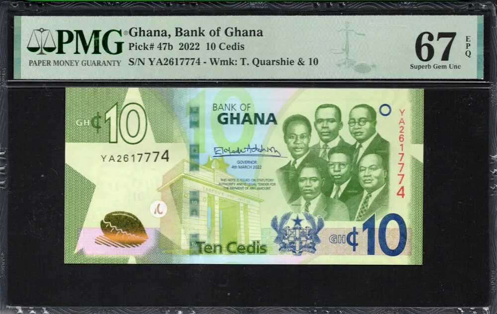 Ghana - 10 Cedis 2022 - Pick # 47b - PMG 67 EPQ