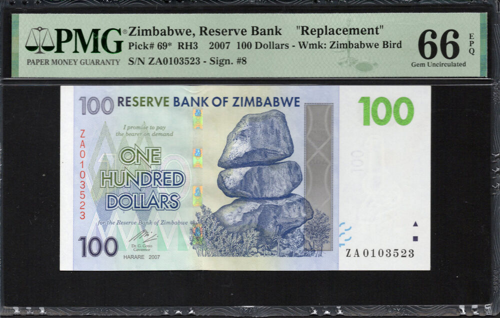 Zimbabwe - 100 Dollars 2007 - Pick # 69 - PMG 66 EPQ
