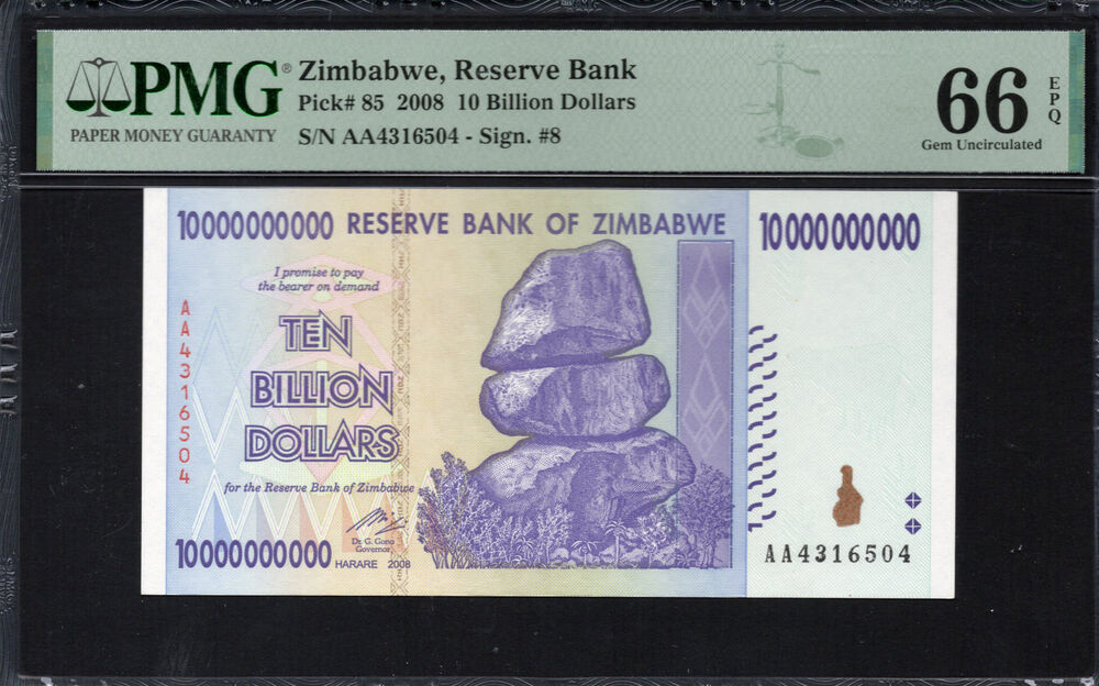 Zimbabwe - 10.000.000.000 Dollars 2008 - Pick # 85 - PMG 66 EPQ