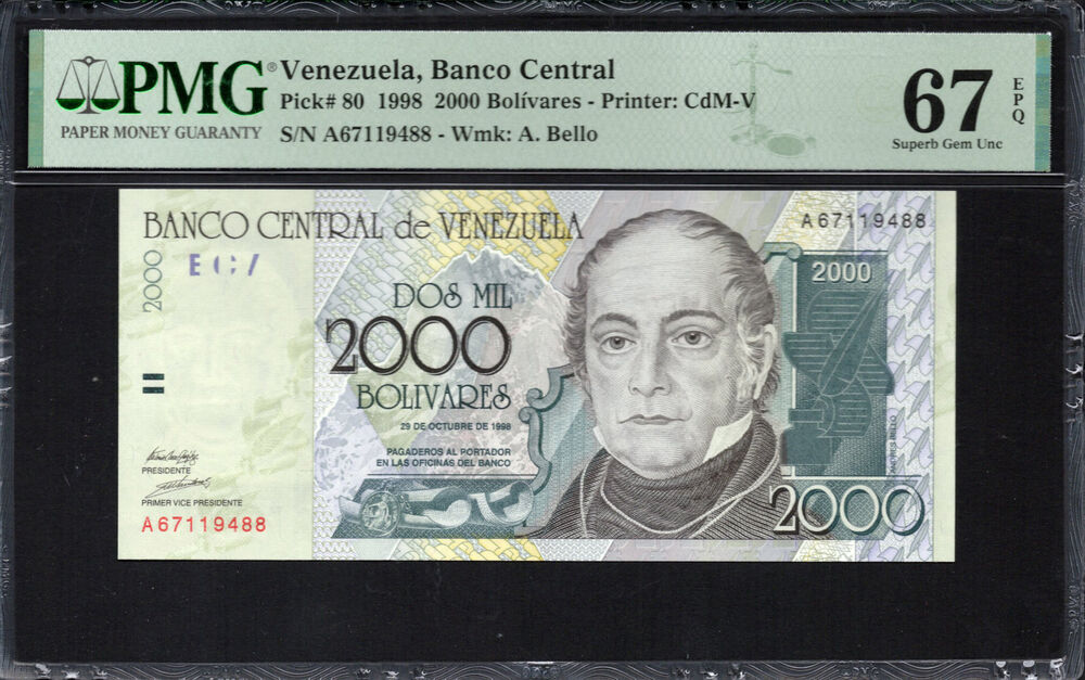 Venezuela - 2.000 Bolivares 1998 - Pick # 80 - PMG 67 EPQ