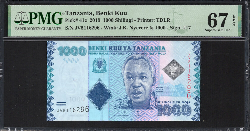 Tanzania - 1.000 Shilingi 2019 - Pick # 41c - PMG 67 EPQ